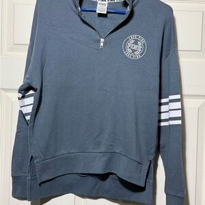 PINK Victoria's Secret Slate Blue Quarter-Zip Sweatshirt with White Stripes